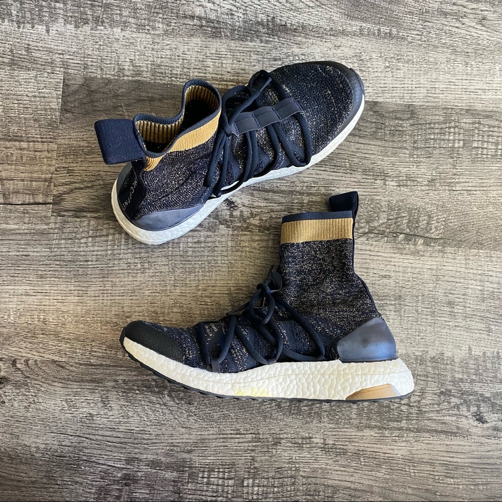 Adidas by Stella McCartney Sock Sneakers Navy Blue and Gold Ultraboost